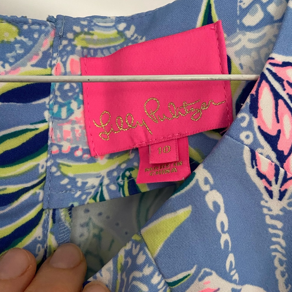 Lilly Pulitzer Light Blue Tropical Leaf & Floral Shift Dress. Size 10 - Picture 3 of 6